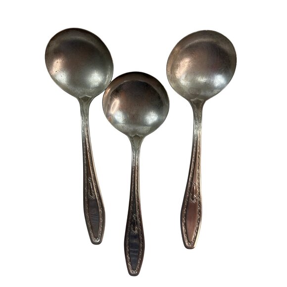 Set Of 5 Vintage Silver-Plated Soup Spoons With Ornate Handle Design 21n - Picture 4 of 6